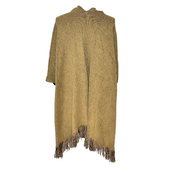 1416-New York Accessory Group Tan & Brown Poncho Shawl Wrap - Picture 2 of 5